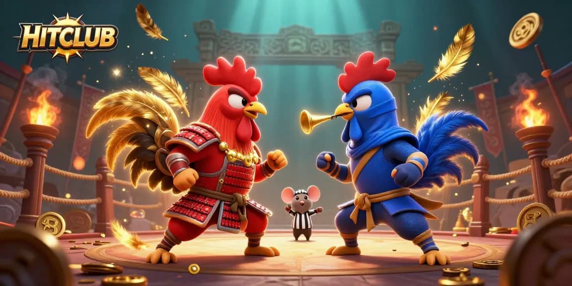 Engage in thrilling combat with HITCLUB's dynamic scene of samurai and ninja roosters fighting for glory.