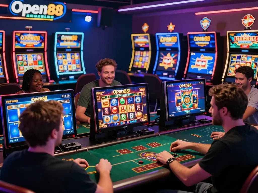 Players engaging in various games at OPEN88, showcasing an exciting online gambling experience.