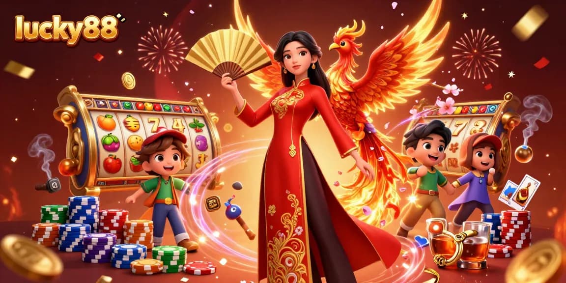 Experience thrilling wins with lucky88 in this vibrant casino scene filled with rich gaming elements.