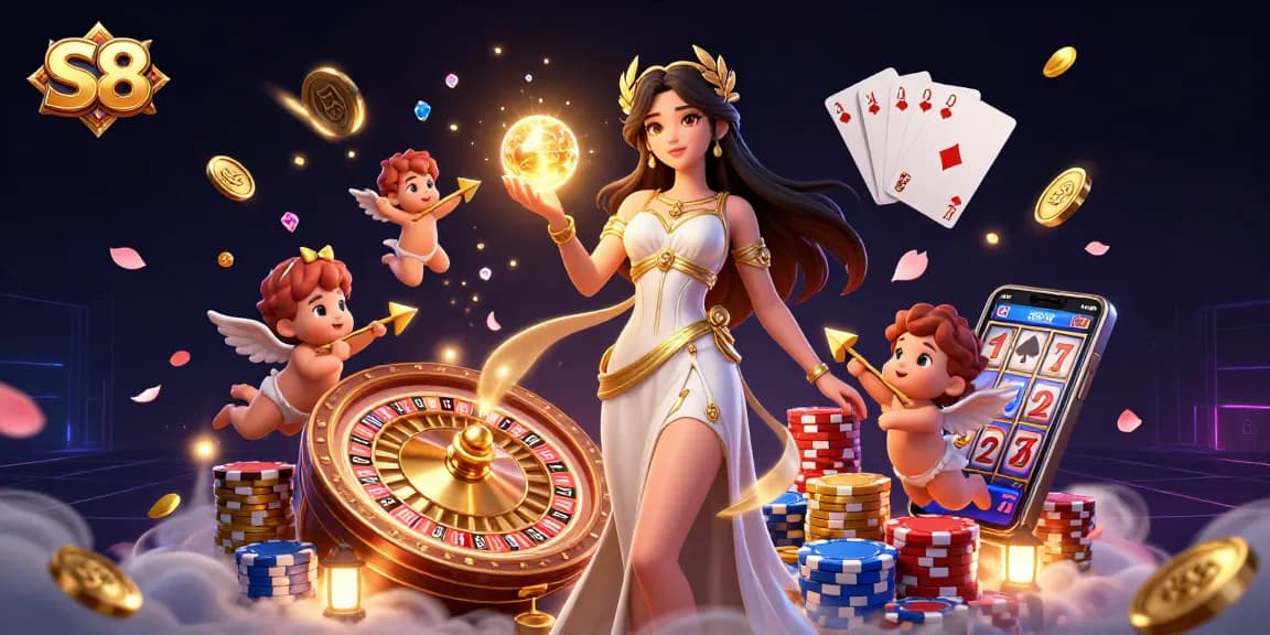 Experience the thrill of S8 casino games as golden coins and a golden orb bring luck to your gaming.