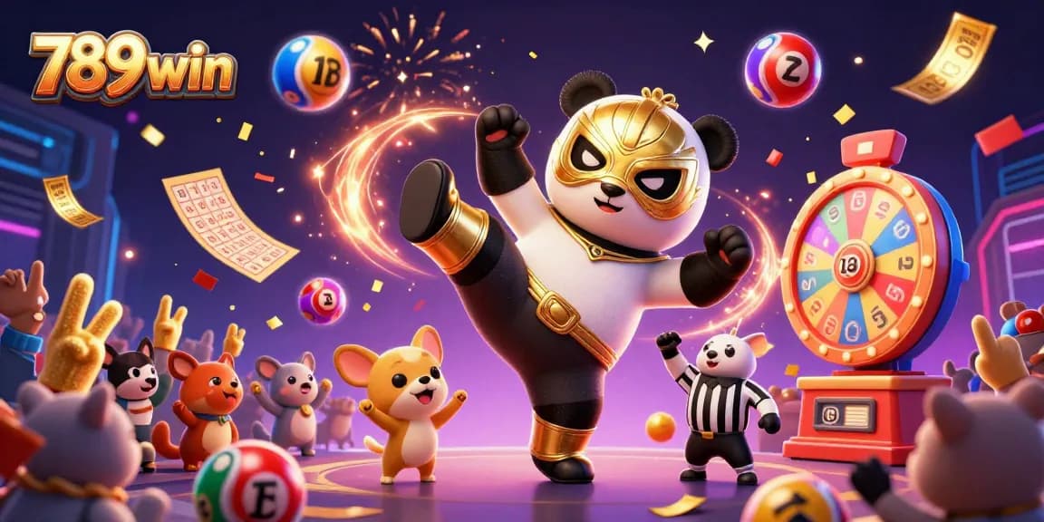 Experience the excitement of 789win with a thrilling illustration of a panda wrestler in action
