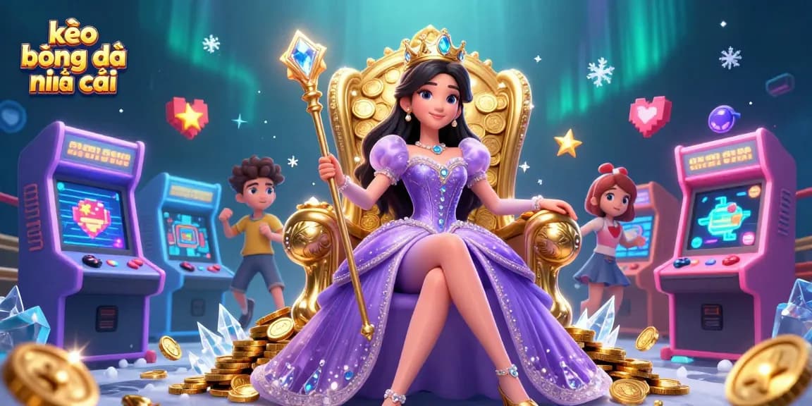 Engage with kèo bóng đá nhà cái in a vibrant, cinematic scene showcasing a stunning Asian princess amidst dynamic gaming elements.