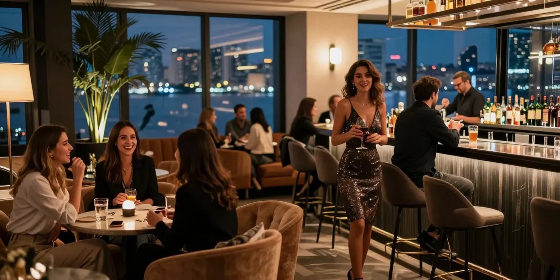 Küçükçekmece escort ile lüks bir gece hayatı deneyimi, modern bar ve eğlenceli bir atmosfer.