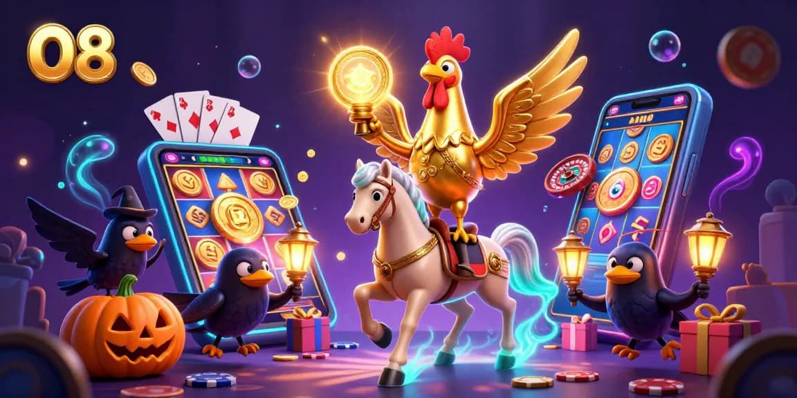 Engage with exciting casino games at O8 with lively characters and vibrant game elements.