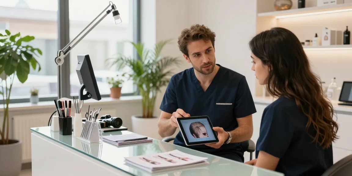 Consultation at a hair transplant clinic in Turkey, showcasing expertise in hair restoration techniques.