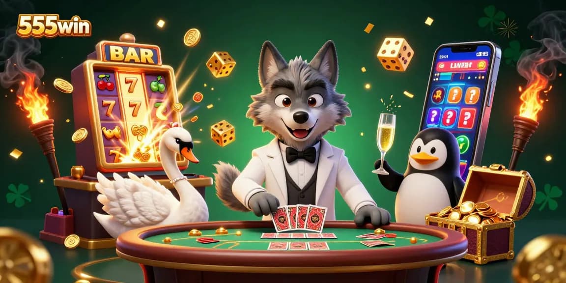 Experience thrilling gameplay at 555win with vibrant characters and an explosion of casino elements.