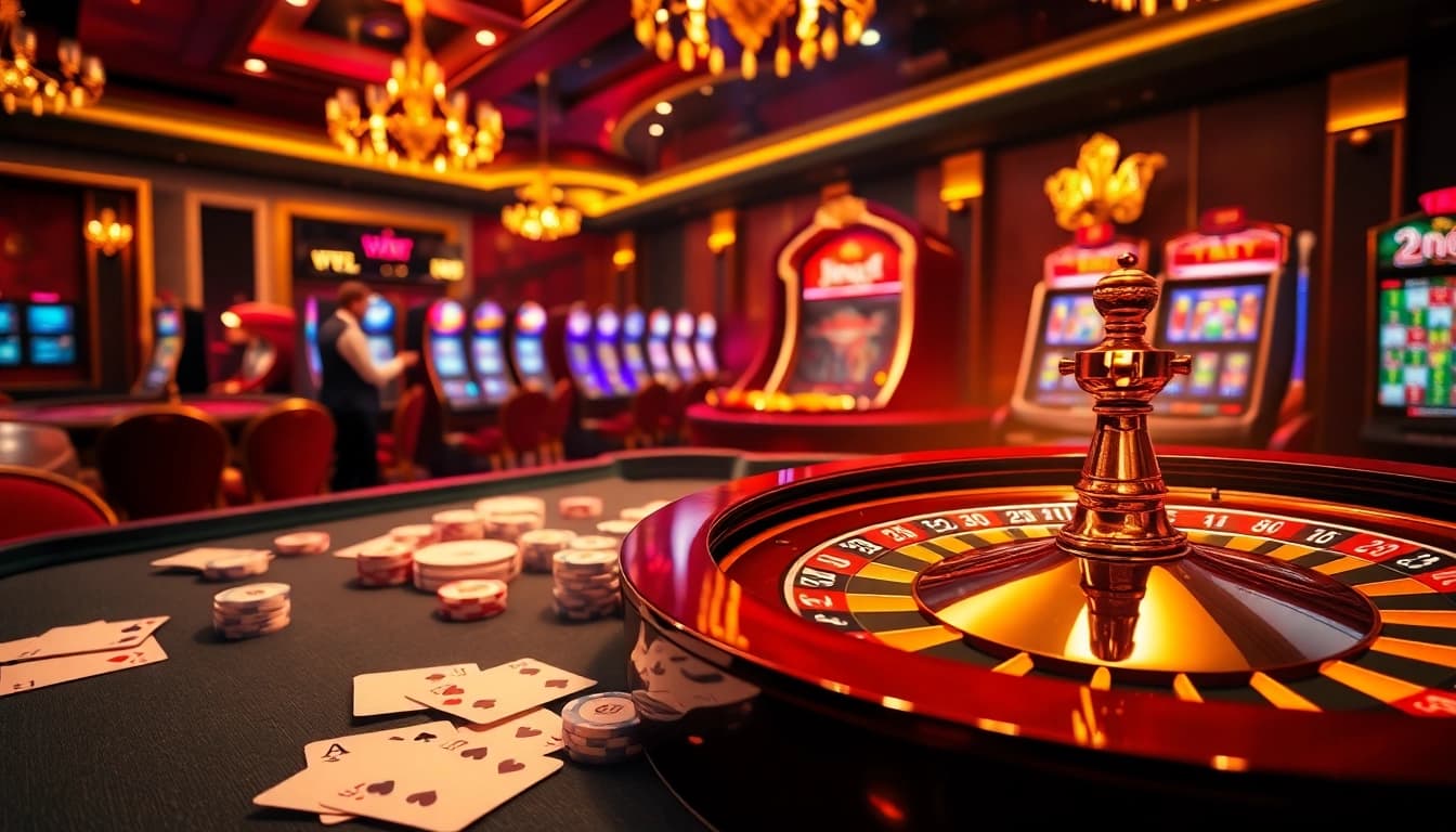 Experience the excitement of nhà cái bj66 with a vibrant casino scene showcasing thrilling games.