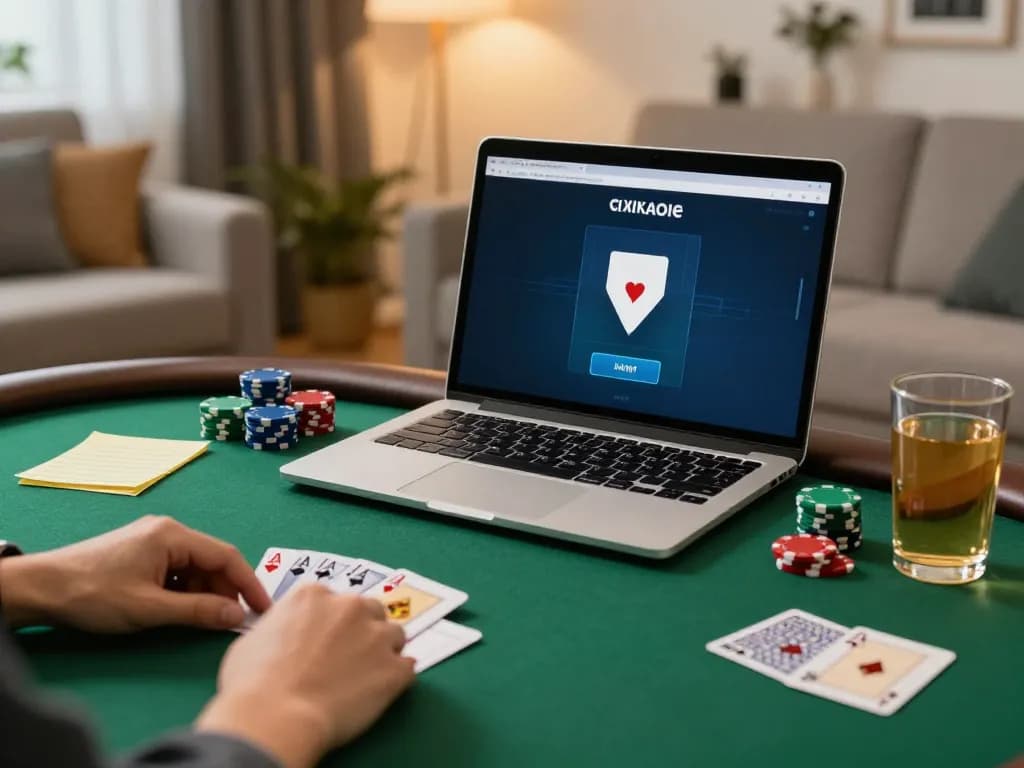 Engaging poker gameplay on 11win com in a cozy home setting with strategic notes.