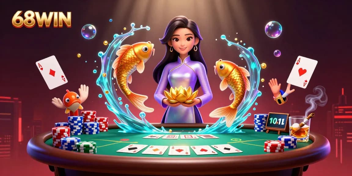 Experience exciting card gameplay at 68WIN with a vibrant poker scene featuring elegant characters.
