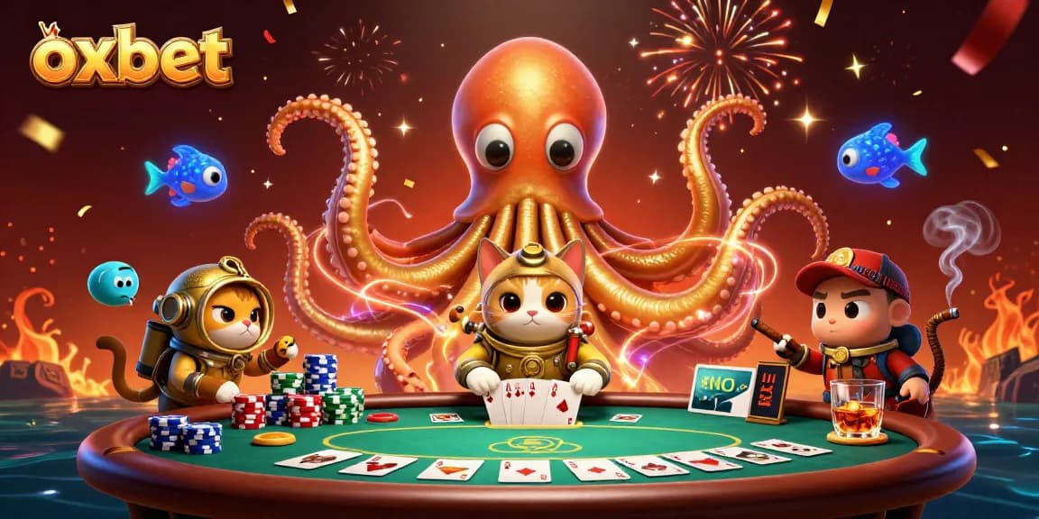 Play exciting games with oxbet as the kraken and diving cat join forces in this vibrant 3D casino scene.