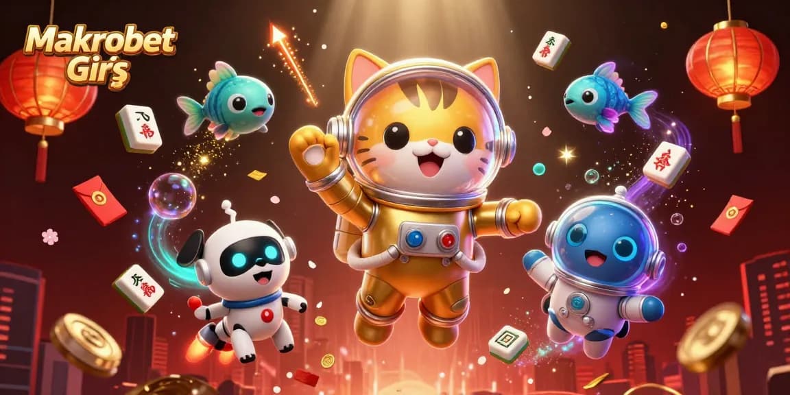 Experience Makrobet Giriş with dynamic space-themed casino illustration showing a playful atmosphere.