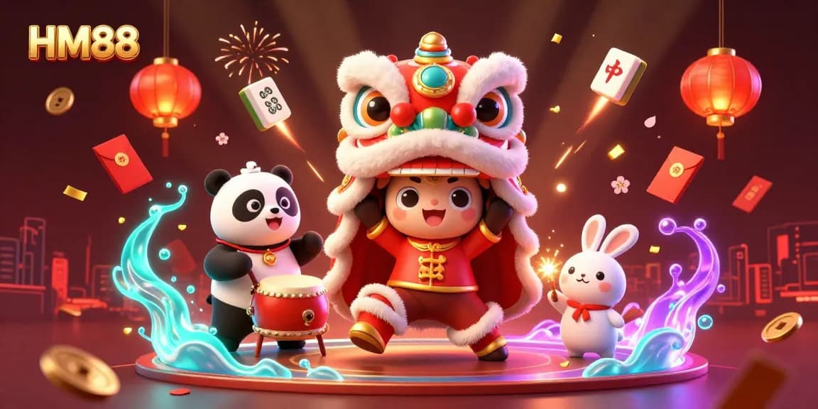 Engage in thrilling gameplay with HM88 as lively characters celebrate with vibrant casino elements.