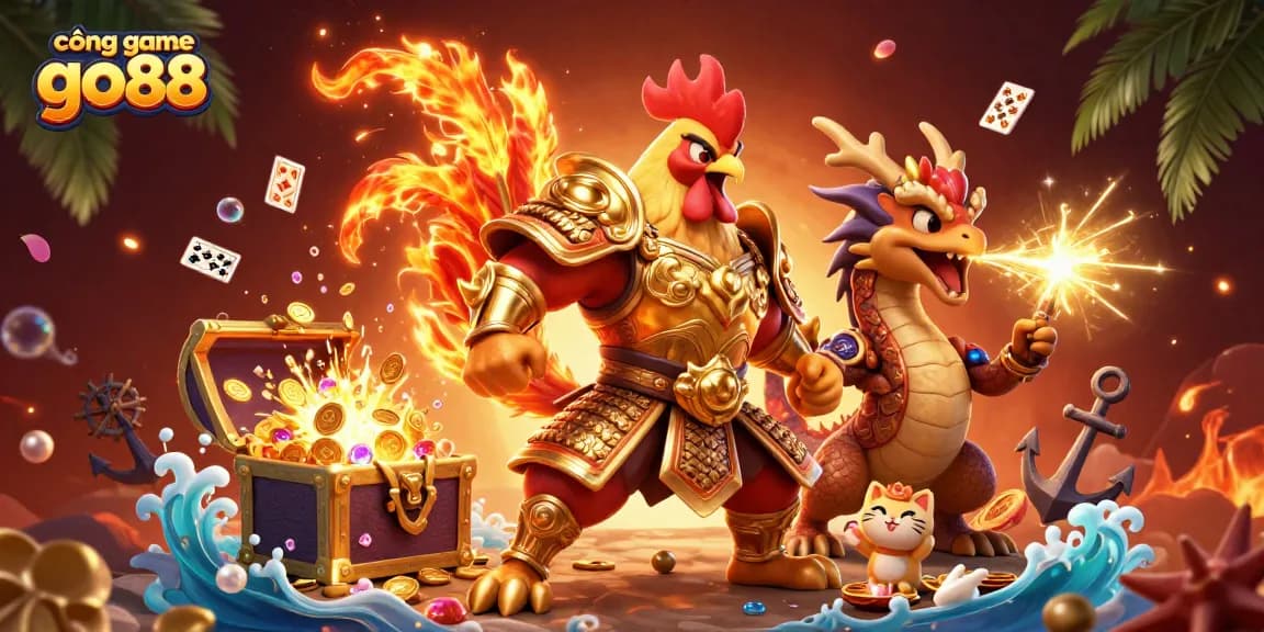 Experience the exciting world of cổng game go88 through a vibrant 3D illustration featuring dynamic gambling elements.
