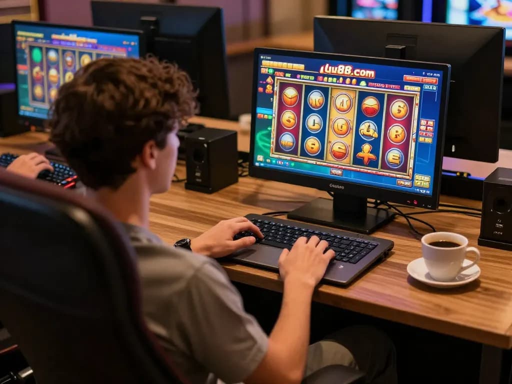 Player engaging with slot games on lu88.com during a cozy online gaming session