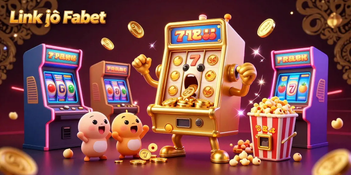 Spin to win with Link vào Fabet, featuring a golden slot machine celebrating its jackpot!