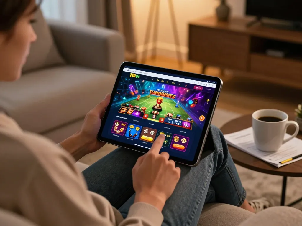 Engaging in online gaming on the 11bet platform while relaxing at home.