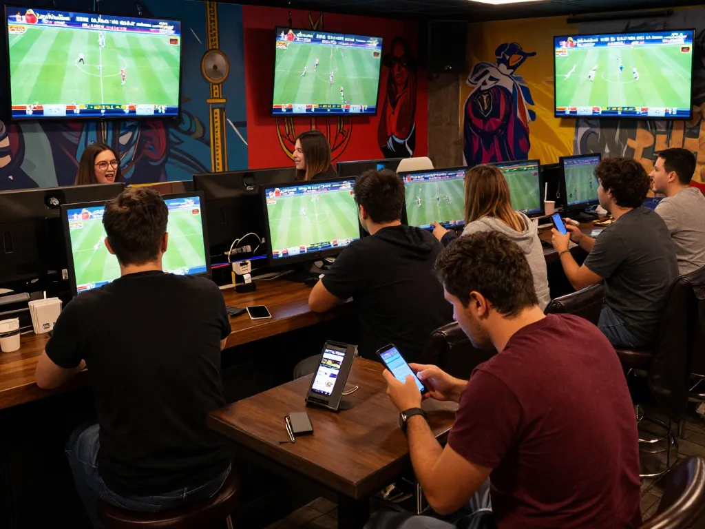 Cakhiatv users actively engaging in sports betting excitement at a lively venue.