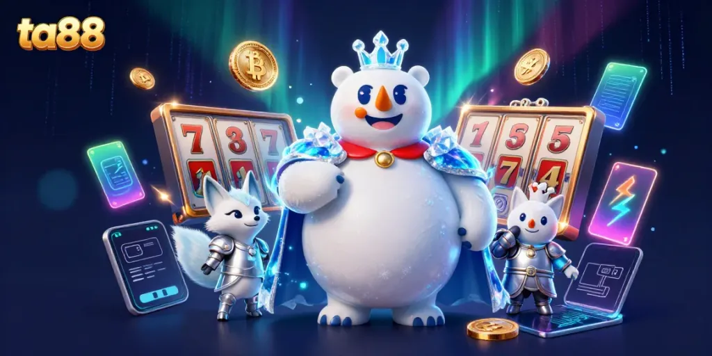Experience the magic of ta88 with vibrant 3D characters and casino elements illustrating thrilling gameplay.