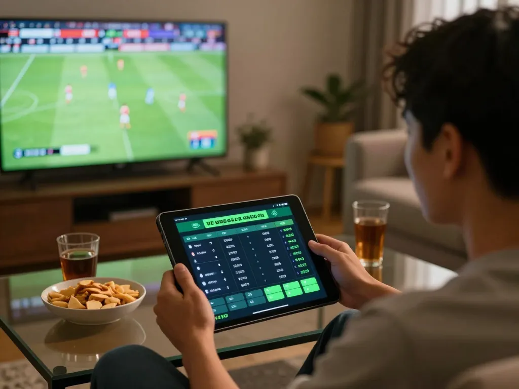Engage in sports betting on a trang cá cược bóng đá app, enjoying the match at home.