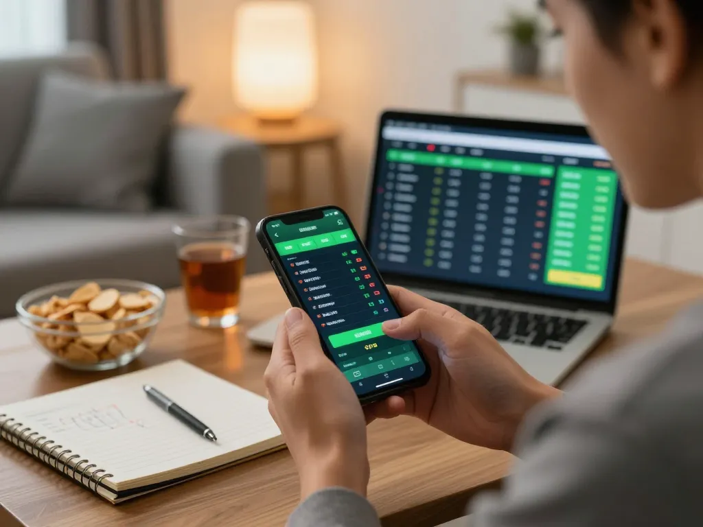 Engaging in sports betting on smartphone with 98 WIN app and strategic notes.