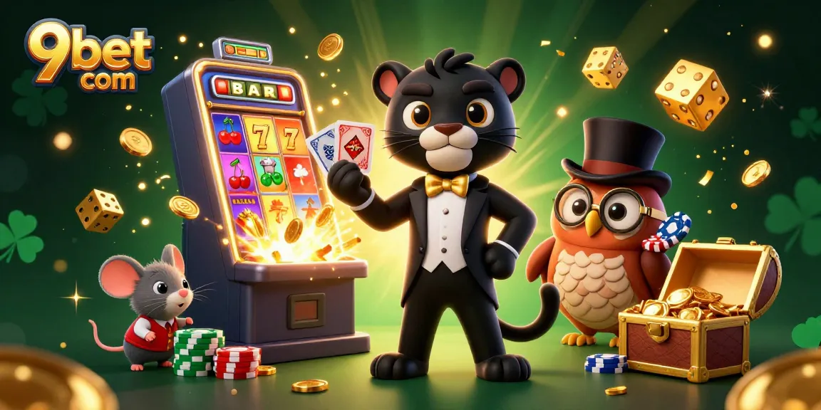 Engaging scene showcasing 9bet com with stylish characters and dazzling casino elements, capturing the excitement of gaming.