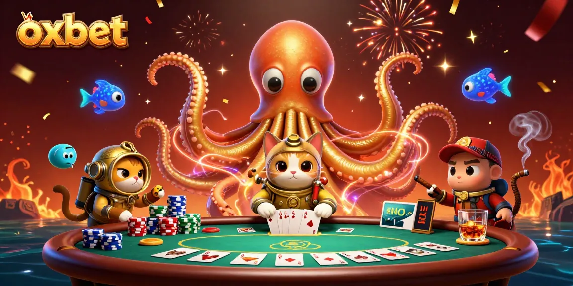 Play exciting games with oxbet as the kraken and diving cat join forces in this vibrant 3D casino scene.