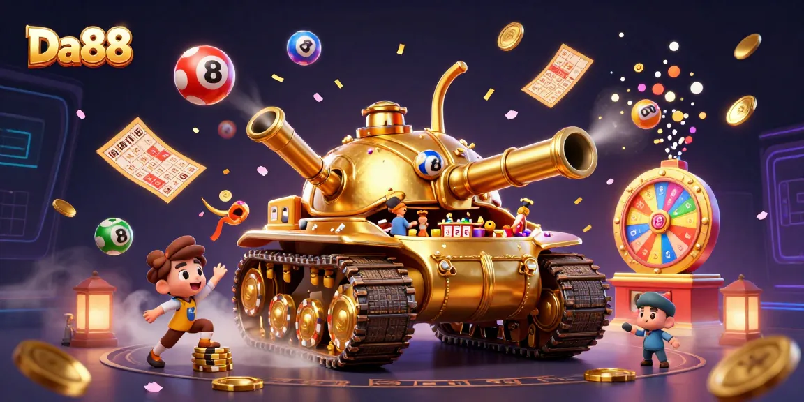 Experience thrilling entertainment at Da88 with a vibrant lottery-themed casino scene.