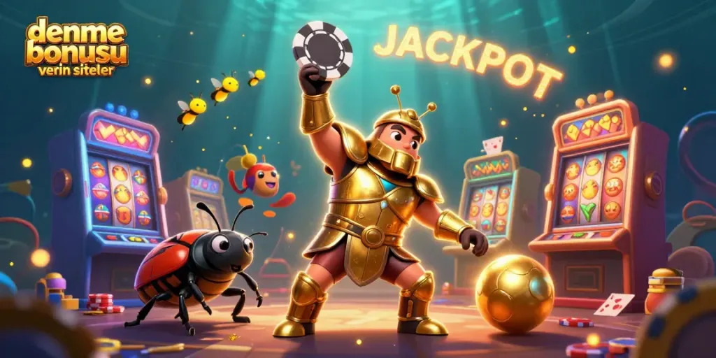 Experience thrilling action in deneme bonusu veren siteler with colorful casino elements and triumphant characters.