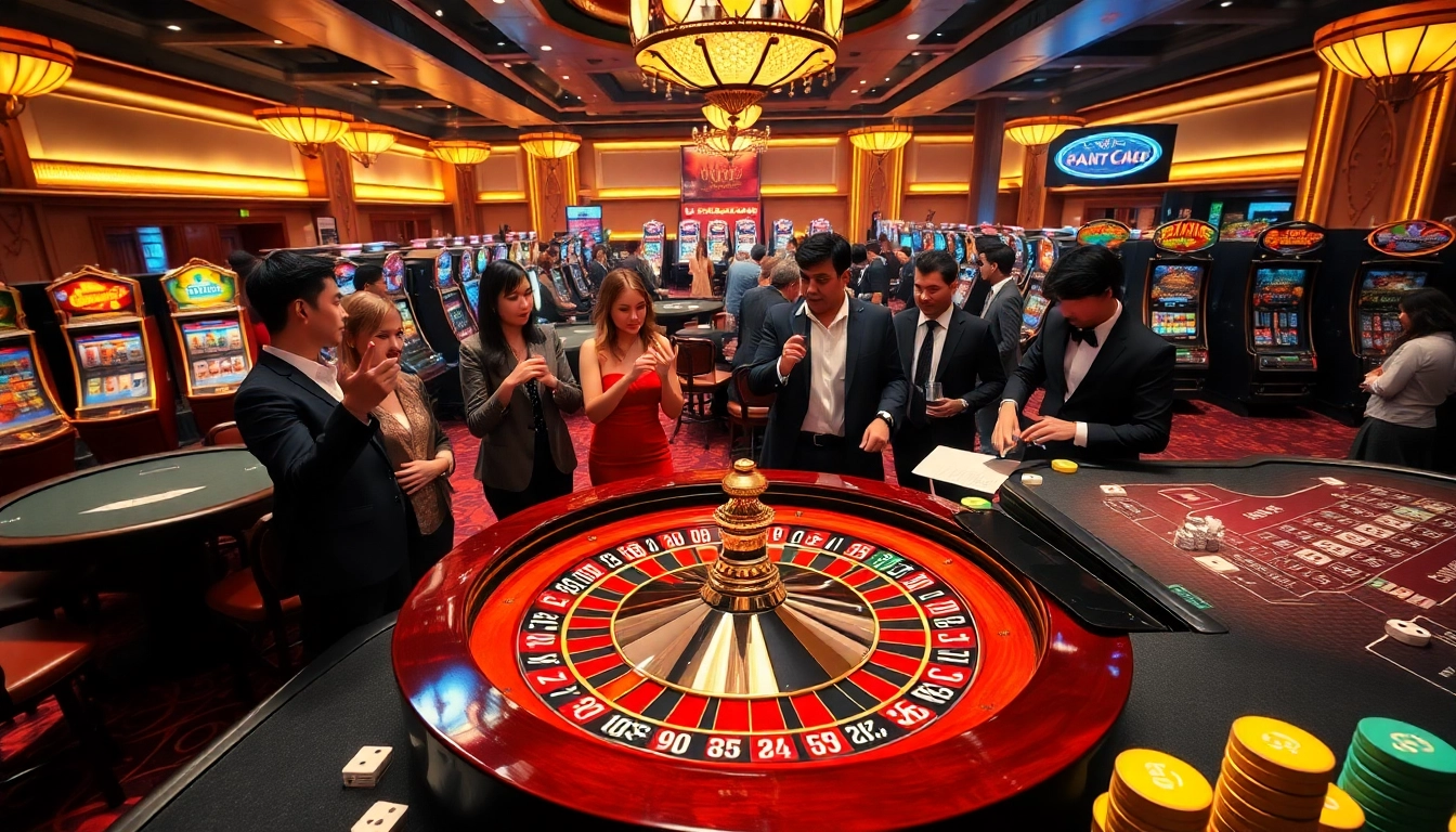 Excited players strategizing at Naga99 casino tables, capturing the thrill of gambling.