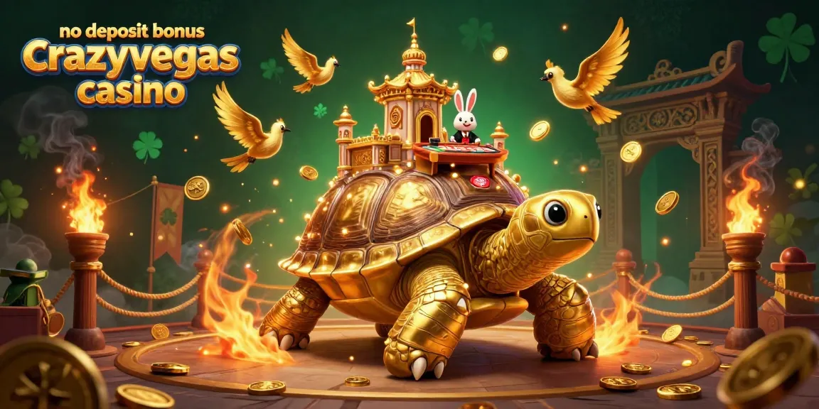 Win at no deposit bonus crazyvegas casino with golden elements, immersive characters, and vibrant energy.
