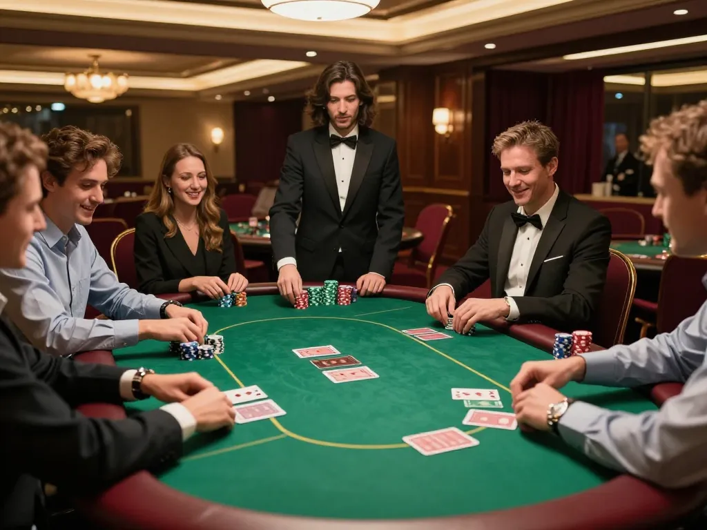 Players engage in an exciting poker game at GG88, showcasing chips, cards, and a luxurious atmosphere.