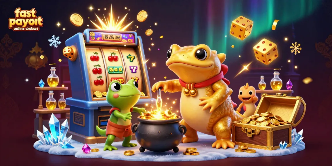 Experience fast payout online casinos with vibrant scenes of alchemy and casino excitement.