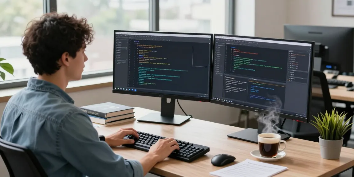 Developer at modern workspace coding in Telegram Chinese language settings
