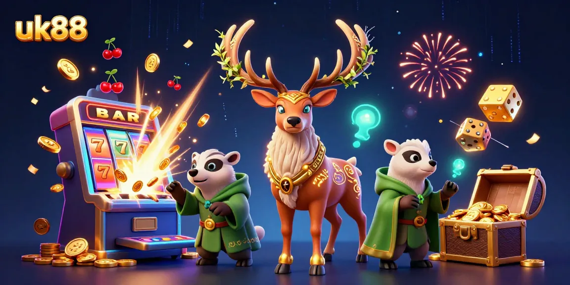 Engage with exciting games at uk88, featuring a vibrant slot machine and enchanting characters.