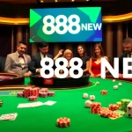 Experience thrilling gameplay at 888 NEW with poker chips and cards on a luxury table.