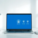 快连下载 app interface showcased on a sleek laptop, demonstrating advanced security features.