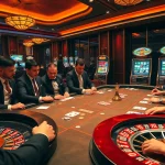 Experience excitement at https://bet88.talk/ with a luxurious casino scene showcasing poker and slot machines.