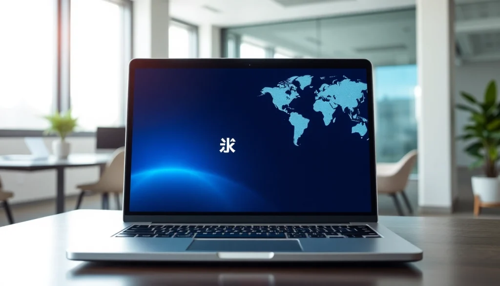 快连下载 app interface displayed on a laptop, symbolizing seamless global connectivity.