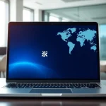 快连下载 app interface displayed on a laptop, symbolizing seamless global connectivity.