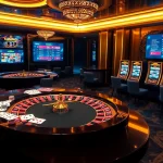 Experience excitement at https://i9bet.space/ with vibrant gambling elements like casino tables and a roulette wheel.