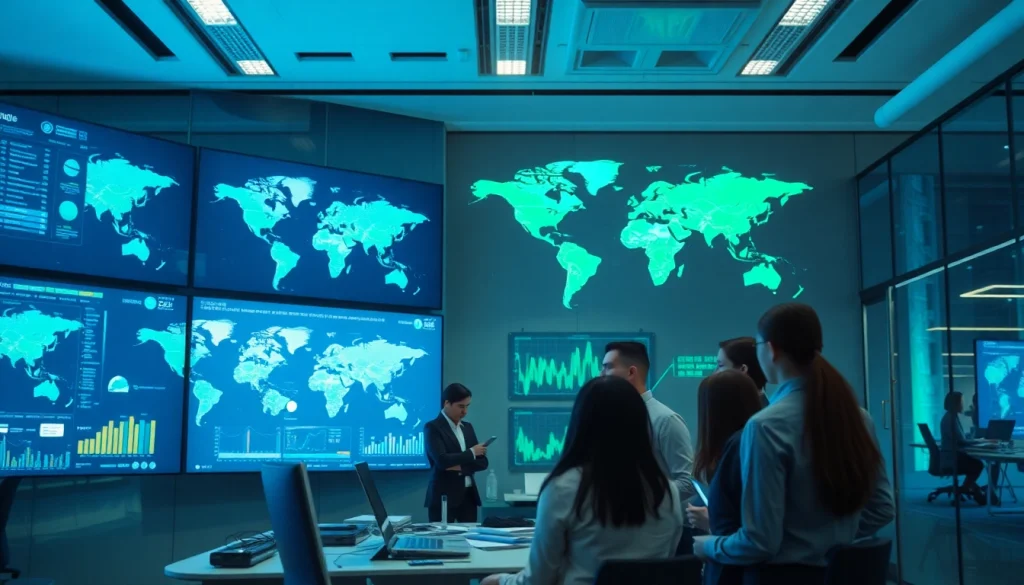 Explore the advanced technology of 快连官网 with a diverse team in a high-tech office showcasing global network acceleration.