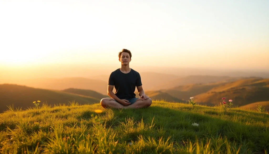 Practitioner experiencing tranquility to alleviate stress and anxiety in a natural setting.