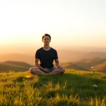 Practitioner experiencing tranquility to alleviate stress and anxiety in a natural setting.