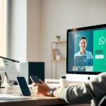 WhatsApp网页版 interface displayed on a modern desktop, showcasing seamless communication with a friendly user interaction.