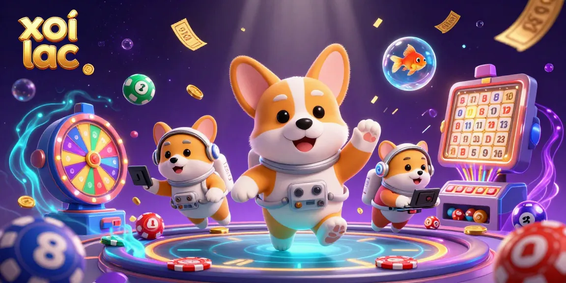 Xoi lac provides an exciting experience as a cartoon astronaut corgi explores a casino in zero gravity.