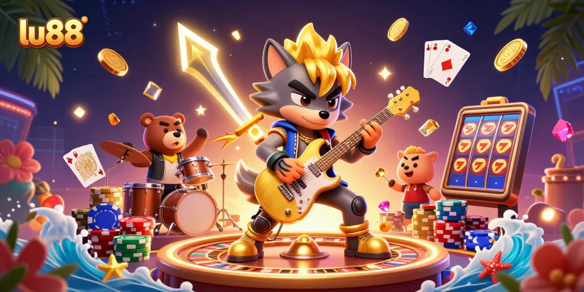 Experience excitement at lu88 with a vibrant casino scene featuring animated characters and jackpot wins.